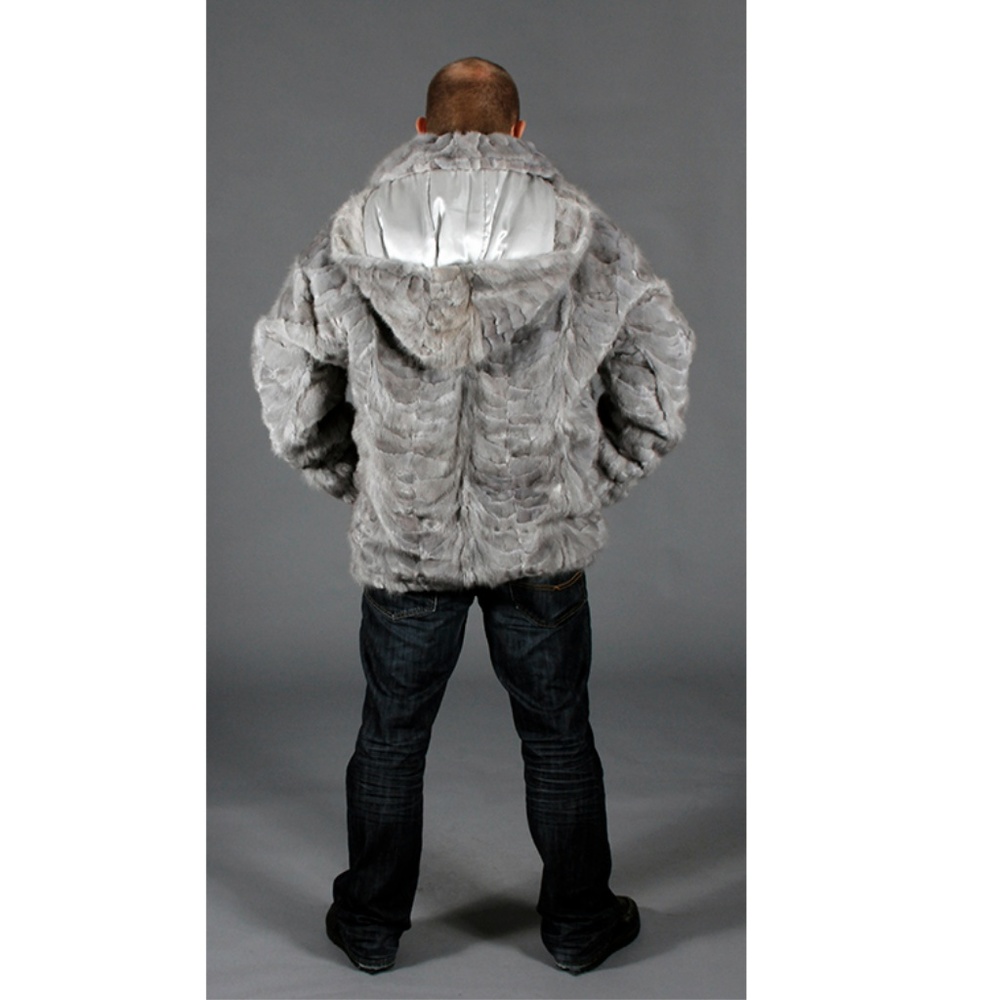 Grey Mink Fur Sections Jacket with Zip Off Hood - Picture 2 of 2